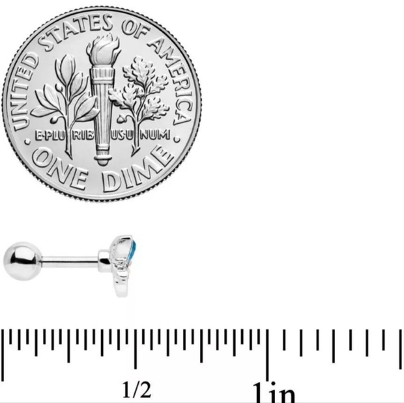 16 GAUGE 1/4 CLEAR AQUA GEM LOOP TRAGUS EARRING - Picture 4 of 4